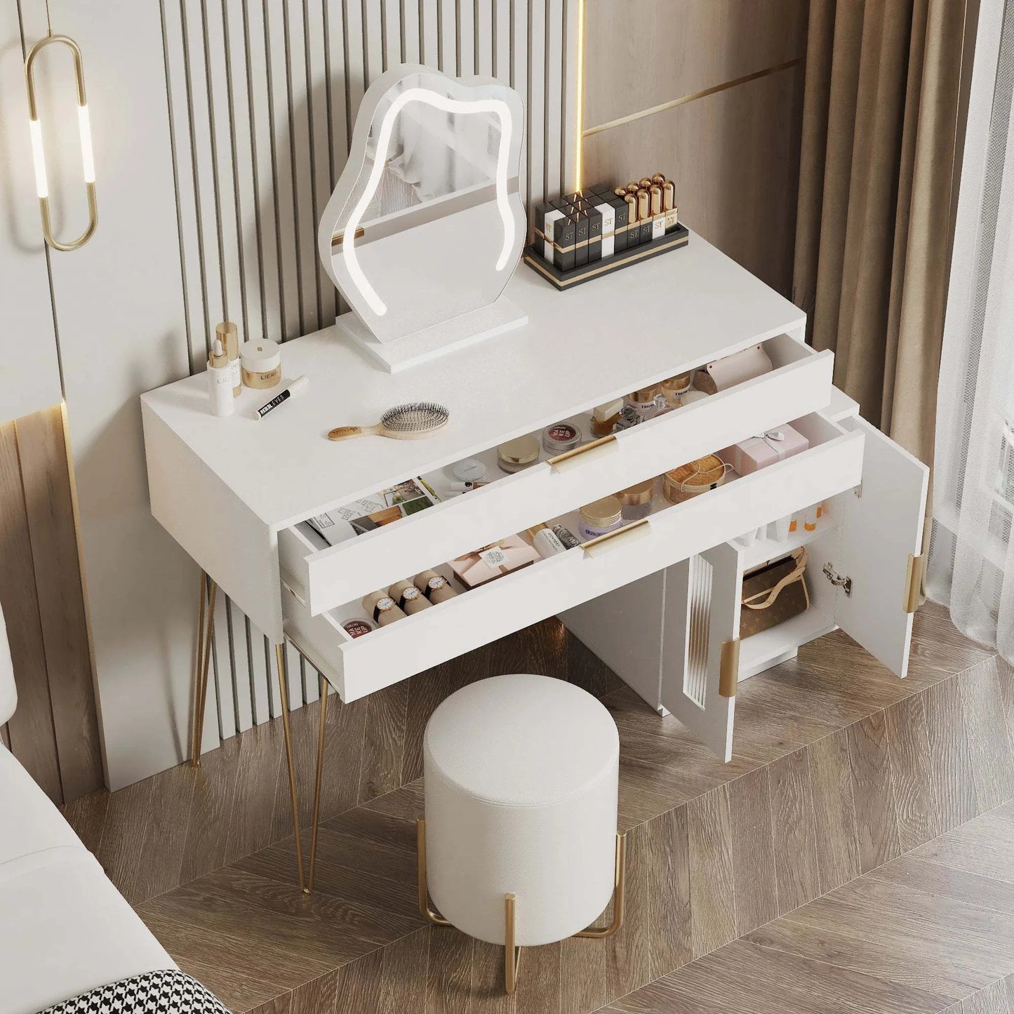 Coiffeuse Moderne LED 100x78x40cm - Table Maquillage avec Miroir Éclairé et Tiroir A13694b4aa4ce4bd5841e6fc75d5ad6462