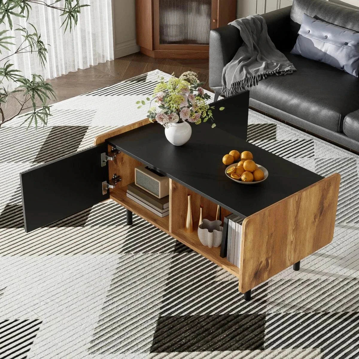 Table Basse Rectangulaire Rangement | Meuble Salon Moderne | Table d'Appoint 2 Tiroirs