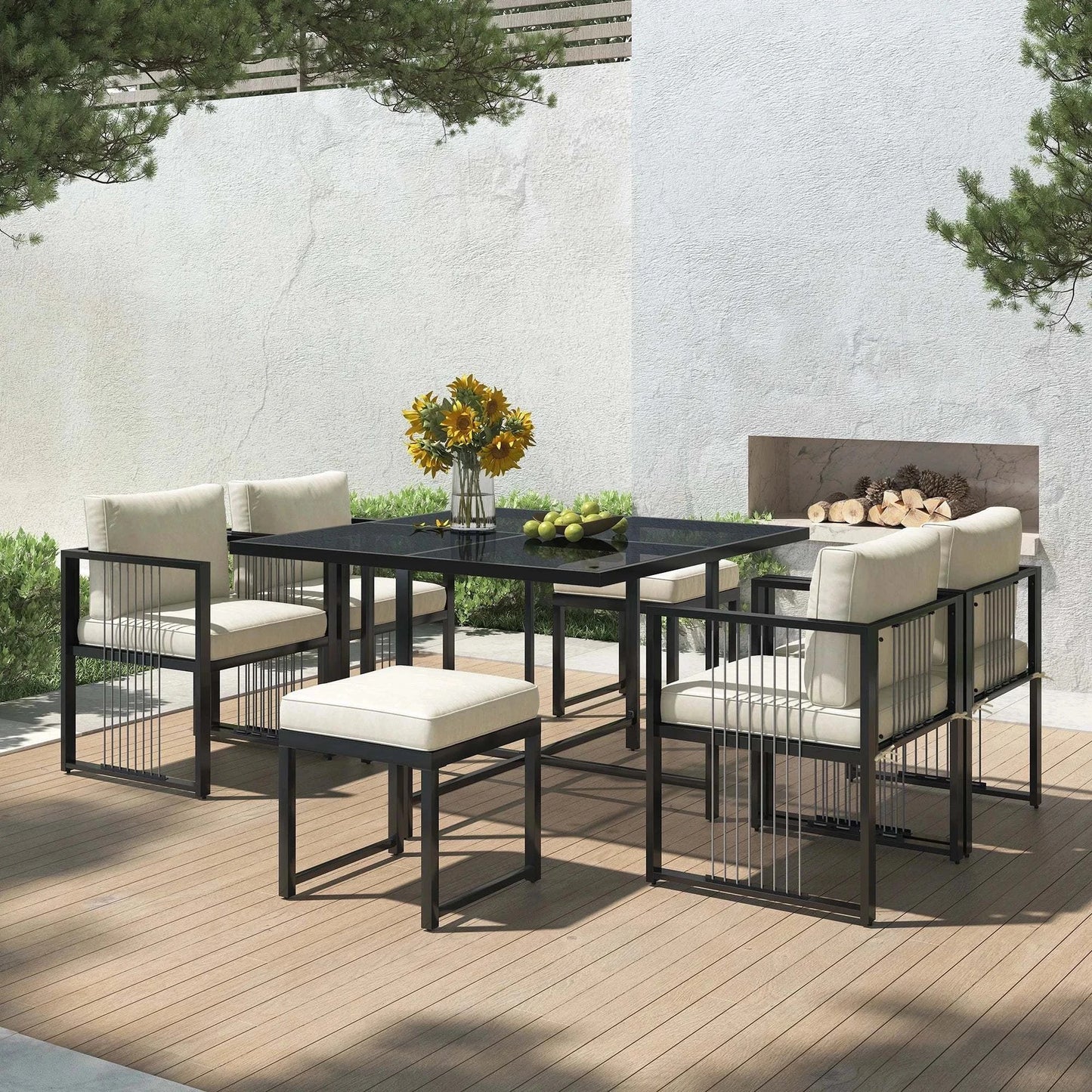 Salon de Jardin 7 Pièces 6 Personnes | Ensemble Table Chaises Extérieur | Terrasse Jardin