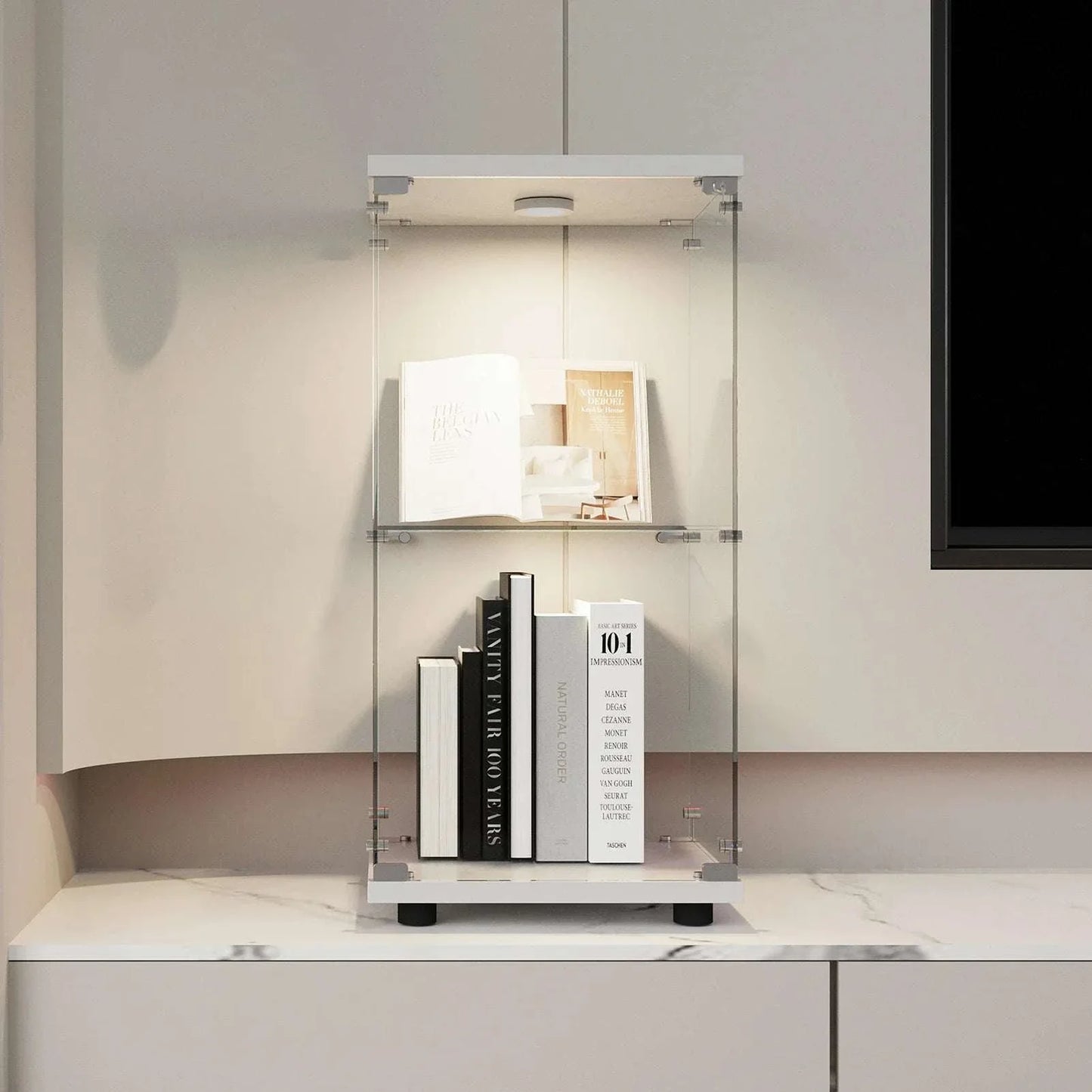 Vitrine LED 2 Étages Éclairage Intégré | Meuble Exposition Verre Trempé | Display Cabinet Moderne