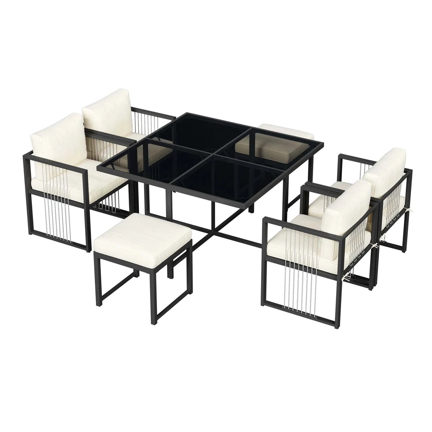 Salon de Jardin 7 Pièces 6 Personnes | Ensemble Table Chaises Extérieur | Terrasse Jardin