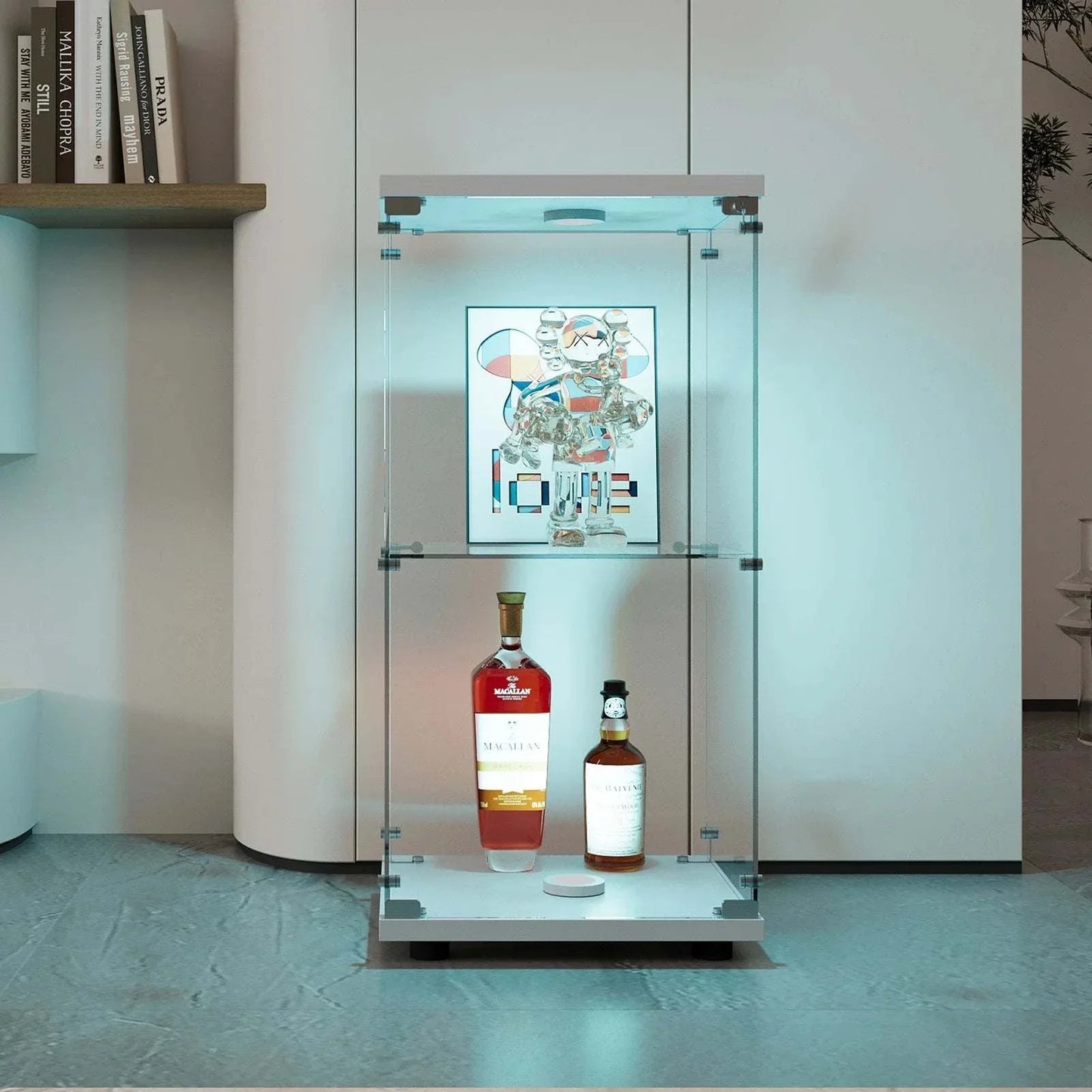 Vitrine LED 2 Étages Éclairage Intégré | Meuble Exposition Verre Trempé | Display Cabinet Moderne