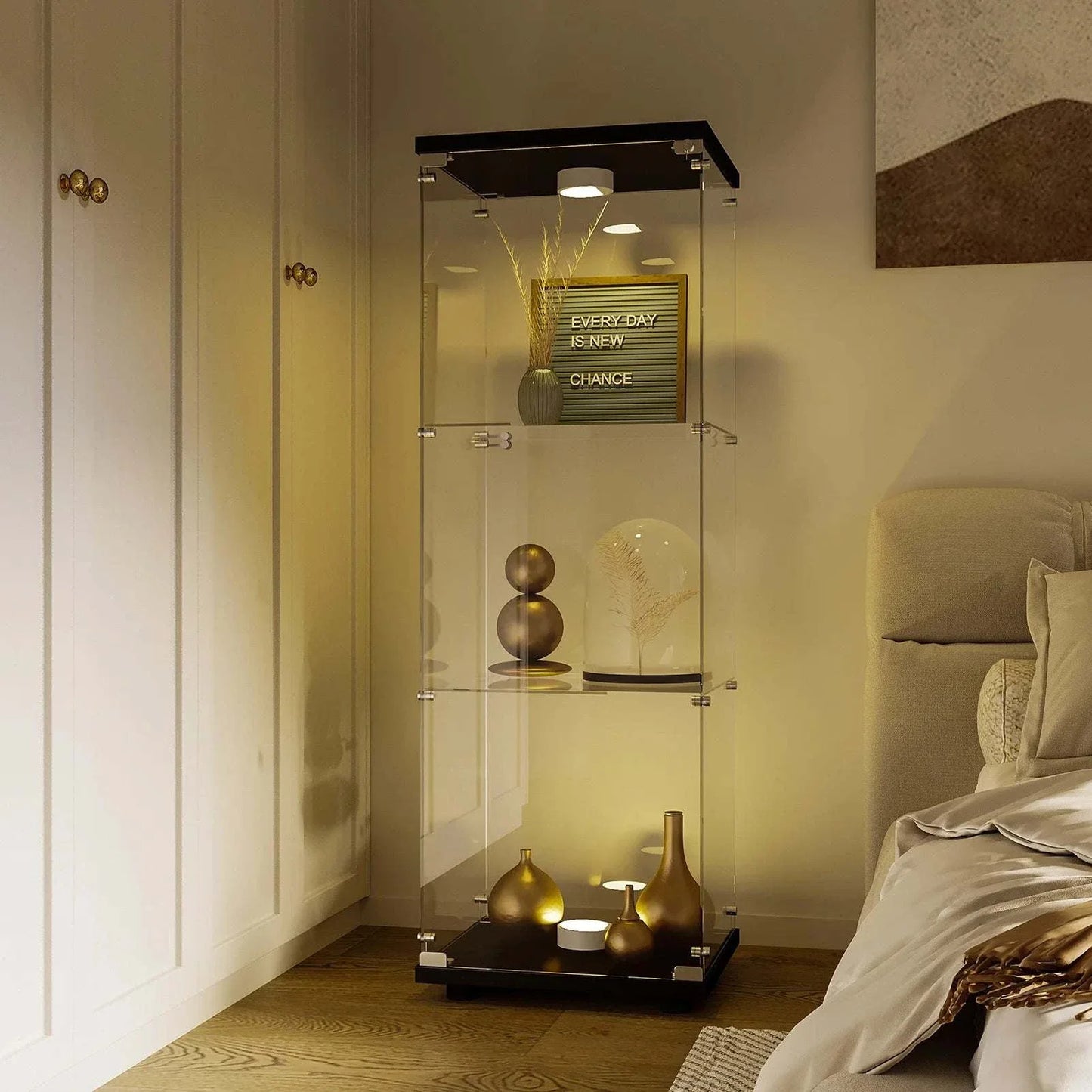 Vitrine LED 3 Étages Éclairage Premium | Grande Vitrine Exposition Verre | Meuble Display Luxe