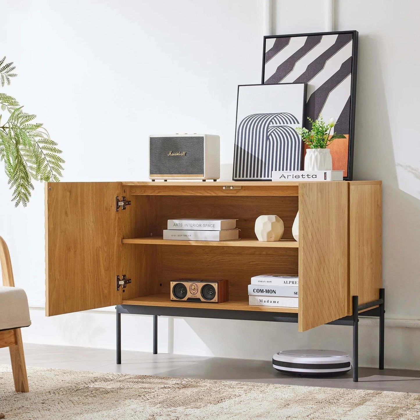 Buffet Bahut 2 Portes Pieds Métal | Meuble Rangement Moderne | 75x100x40cm Design