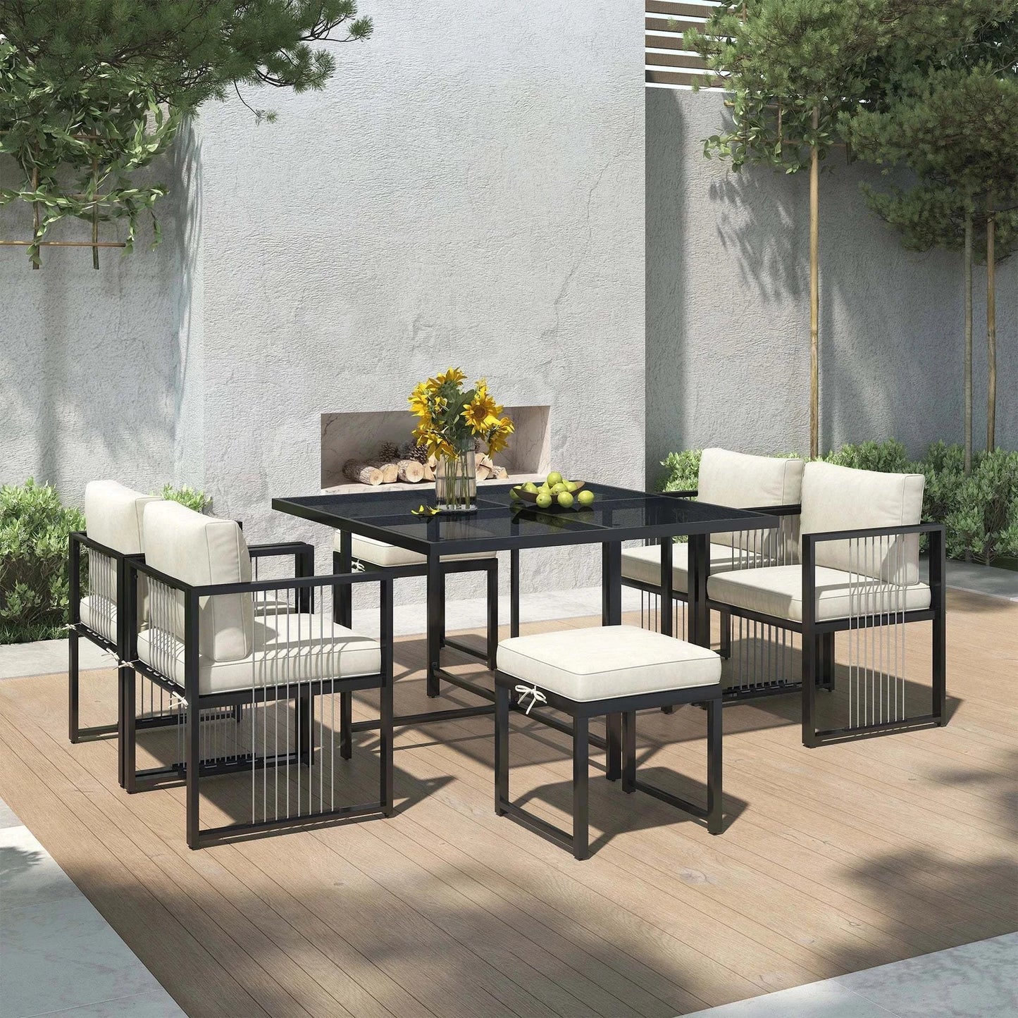 Salon de Jardin 7 Pièces 6 Personnes | Ensemble Table Chaises Extérieur | Terrasse Jardin