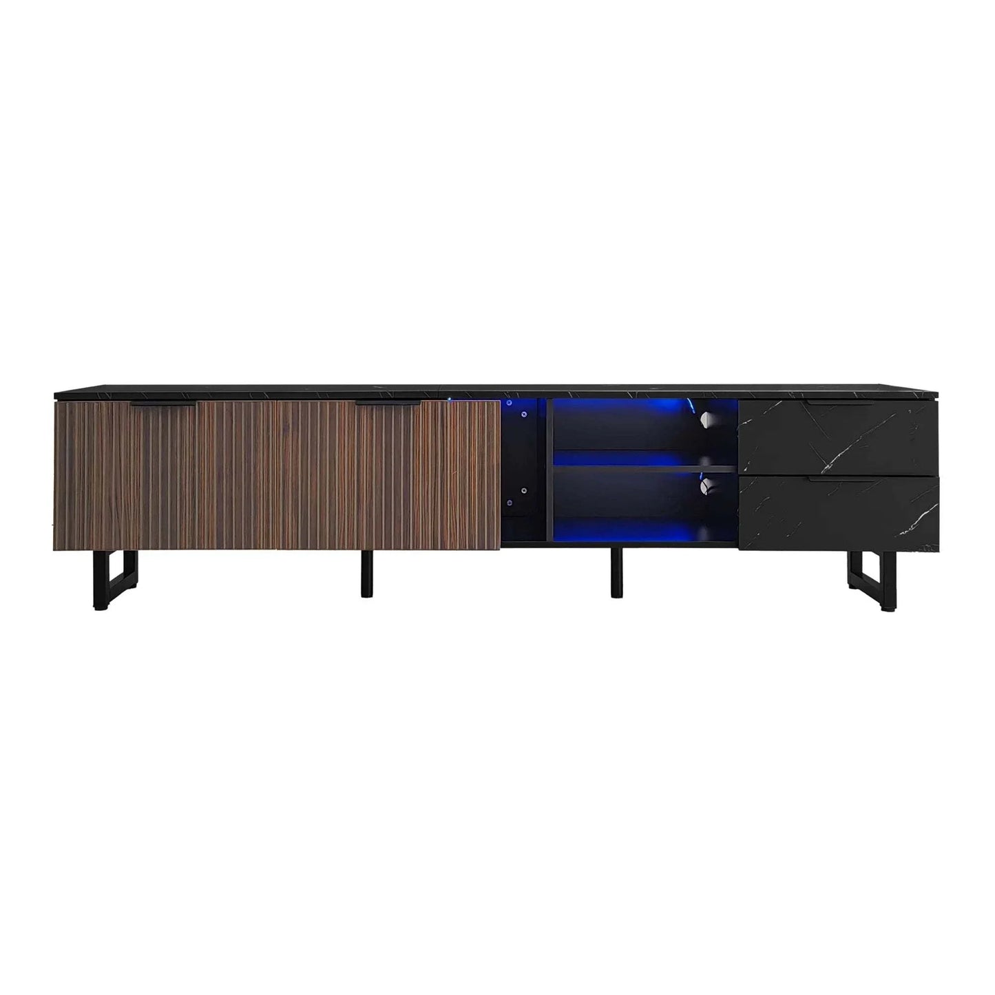Meuble TV LED Effet Marbre Noir | Dcor 2 Portes 2 Tiroirs | Éclairage Intégré Moderne