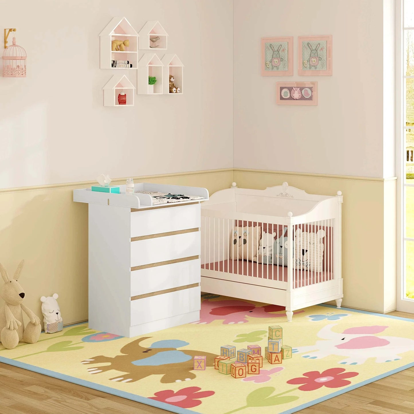 White Changing Table with 4 Drawers | Baby Dresser | Optimized Storage