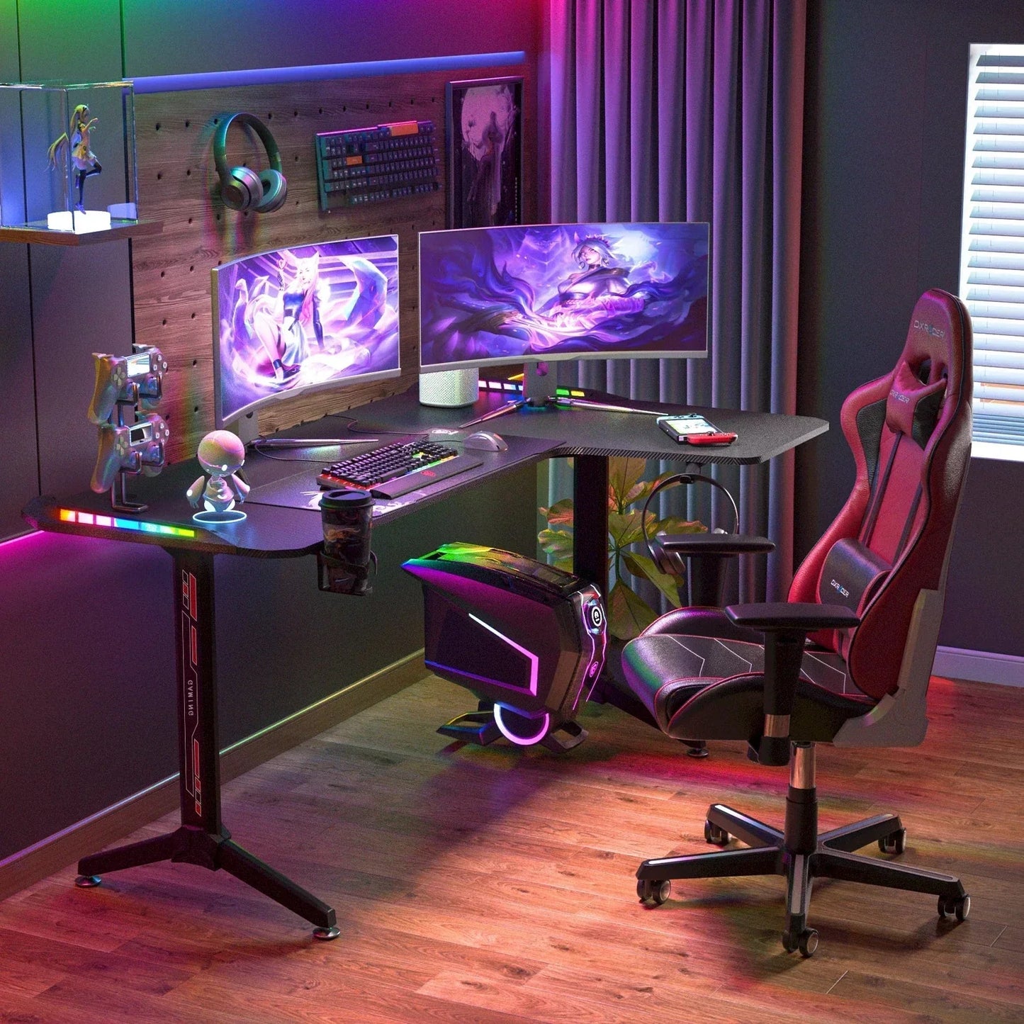Bureau Gaming XXL Forme L 160x100x75cm RGB LED - Support 3 Écrans 24 S03afb2a5d4f24c43963fe217f30b7681x