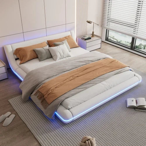 Lit Plateforme LED 140x200 - Éclairage Ambiance Télécommande 24 Boutons Blanc S073e5b91e4f5494fad4529de86fb413aX