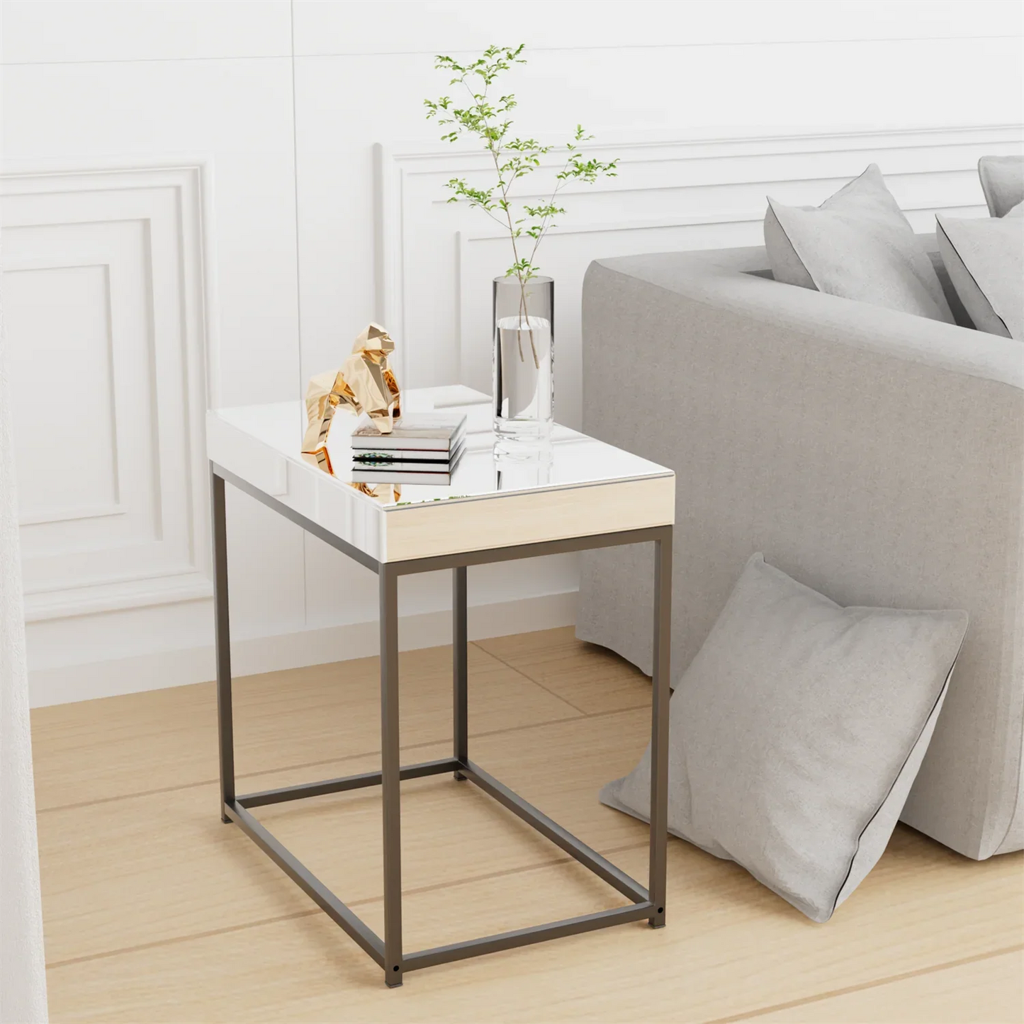 Table de Chevet Miroir Argenté 58x35x59cm - Plateau Verre Design S09e4a55a830d453aada7de164977edb1D