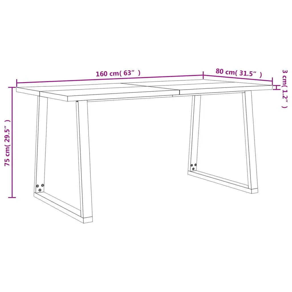 Table Bois Acacia Massif 140x80, 160x80, 180x80, 200x80cm - Bordures Vives