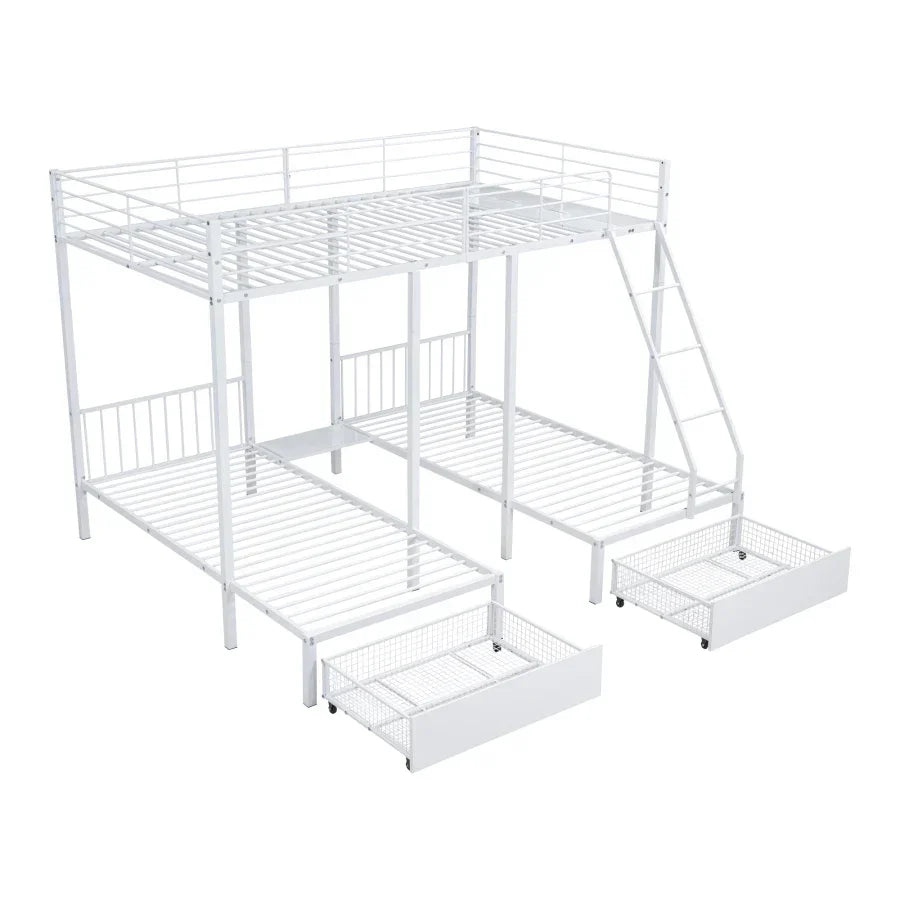 Lit Triple Superposé Convertible - Tiroirs Métal Blanc/Noir 140x200 + 2x90x200 S13e831c2c2c349918386c45fd384a089v
