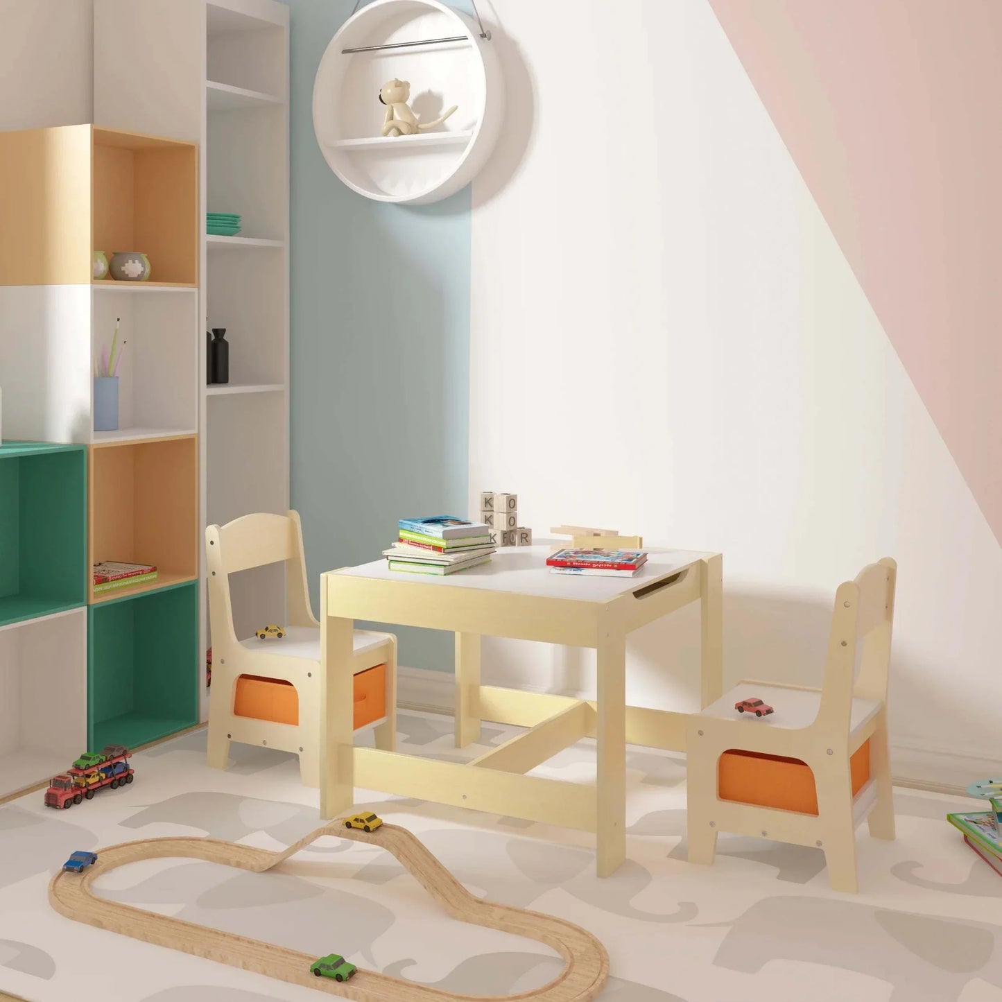 Wooden Children's Table + 2 Chairs | Preschool Set | Creative Activities | Boys Girls