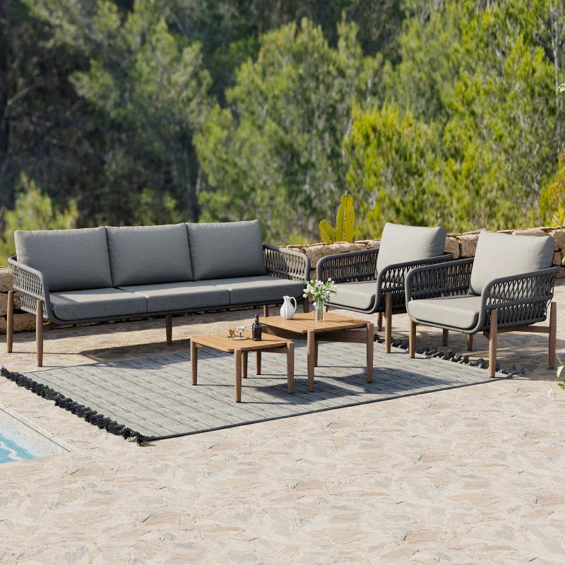 Salon Jardin Lounge 5 Pièces - Canapé 3 Places + Fauteuils Tables WPC Gris