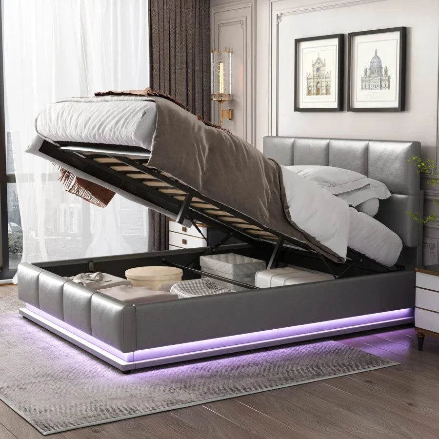 Lit double en cuir 140x200 cm, équipé d'un éclairage LED S19eafa36d21d434c8e1a4fffb8c9cfa7J