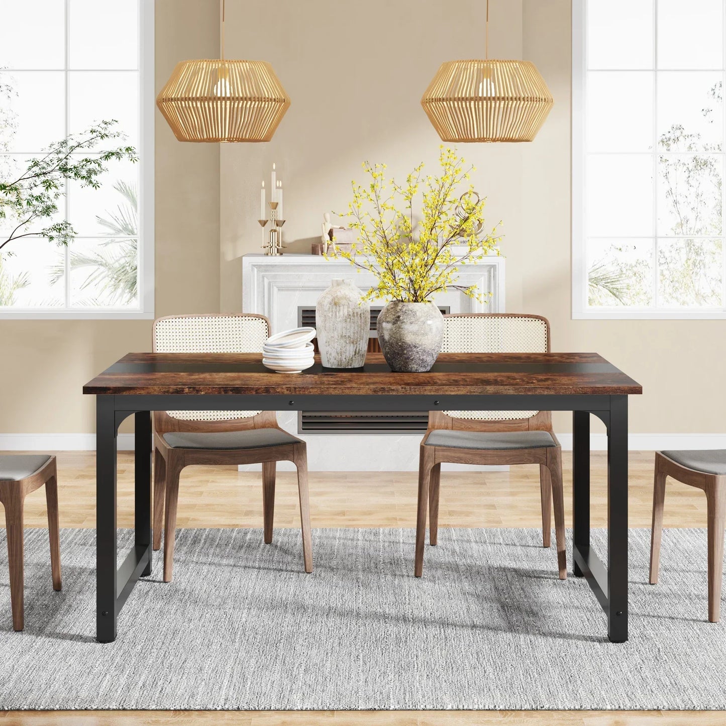 Table à manger en bois massif 63"x31.5" S1e010fd079674c83a4bfab45e7e632a1h