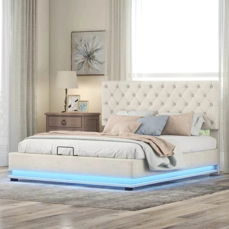 Lit double en cuir 140x200 cm, équipé d'un éclairage LED S22bd9a7495c84ef68c503e664a3d7a22W