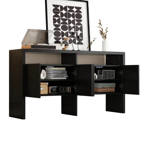 Buffet design moderne 140cm - 2 Compartiments Ouverts 4 Portes Noir ou blanc