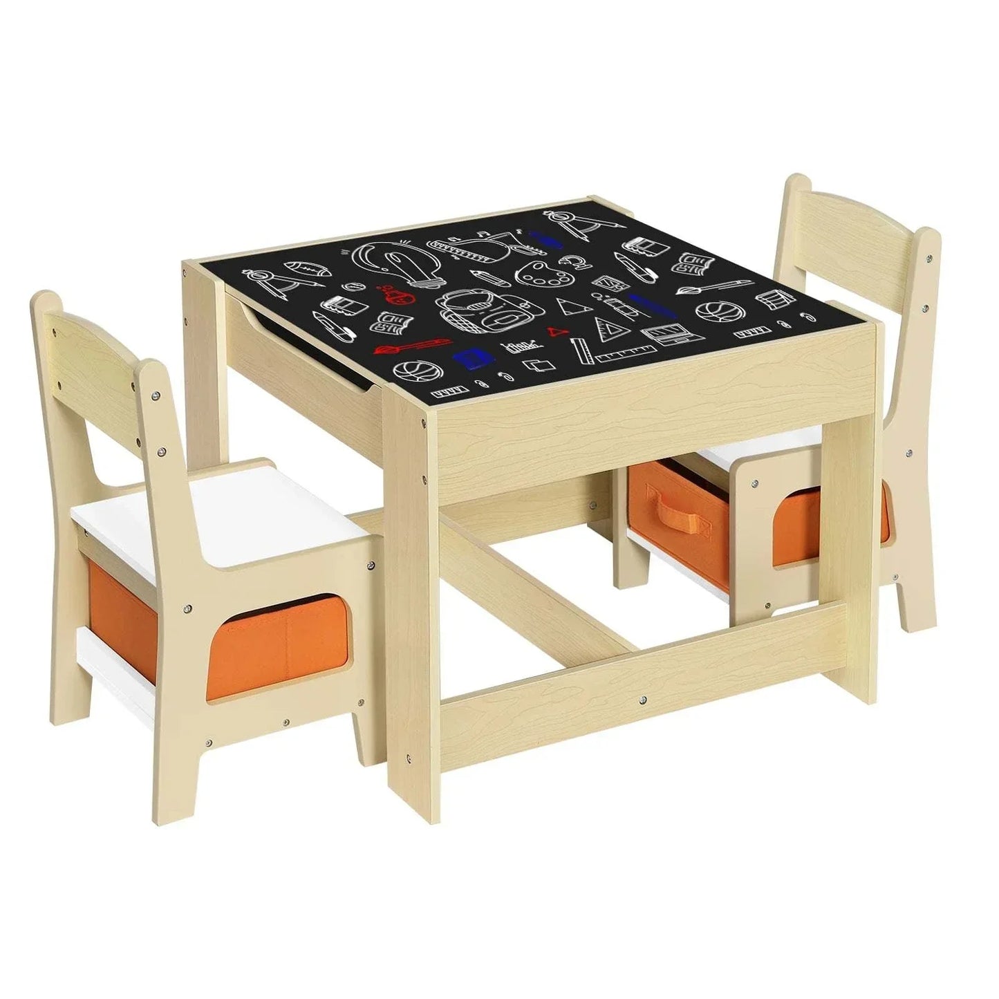 Wooden Children's Table + 2 Chairs | Preschool Set | Creative Activities | Boys Girls