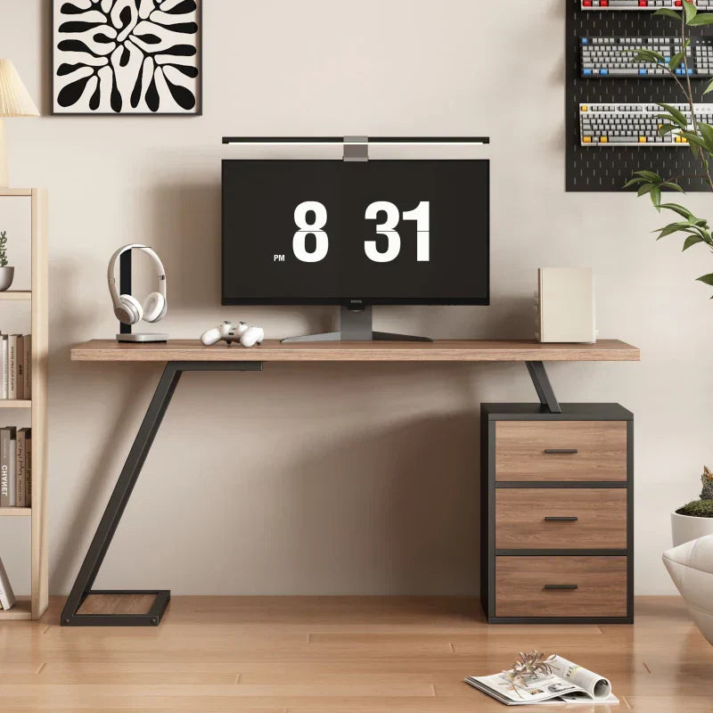 Bureau Design 140cm - 3 Tiroirs Rails Amortis Style Moderne Bois Métal