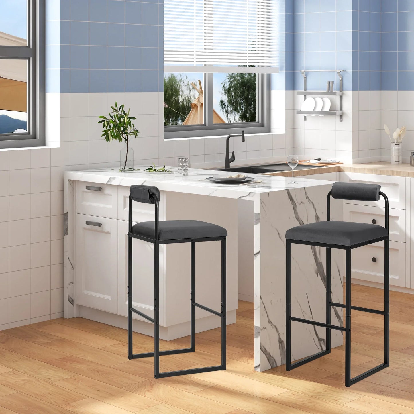Tabourets de bar en velours X2 design unique S2d039a63862a4bcc9169a084baf21658L