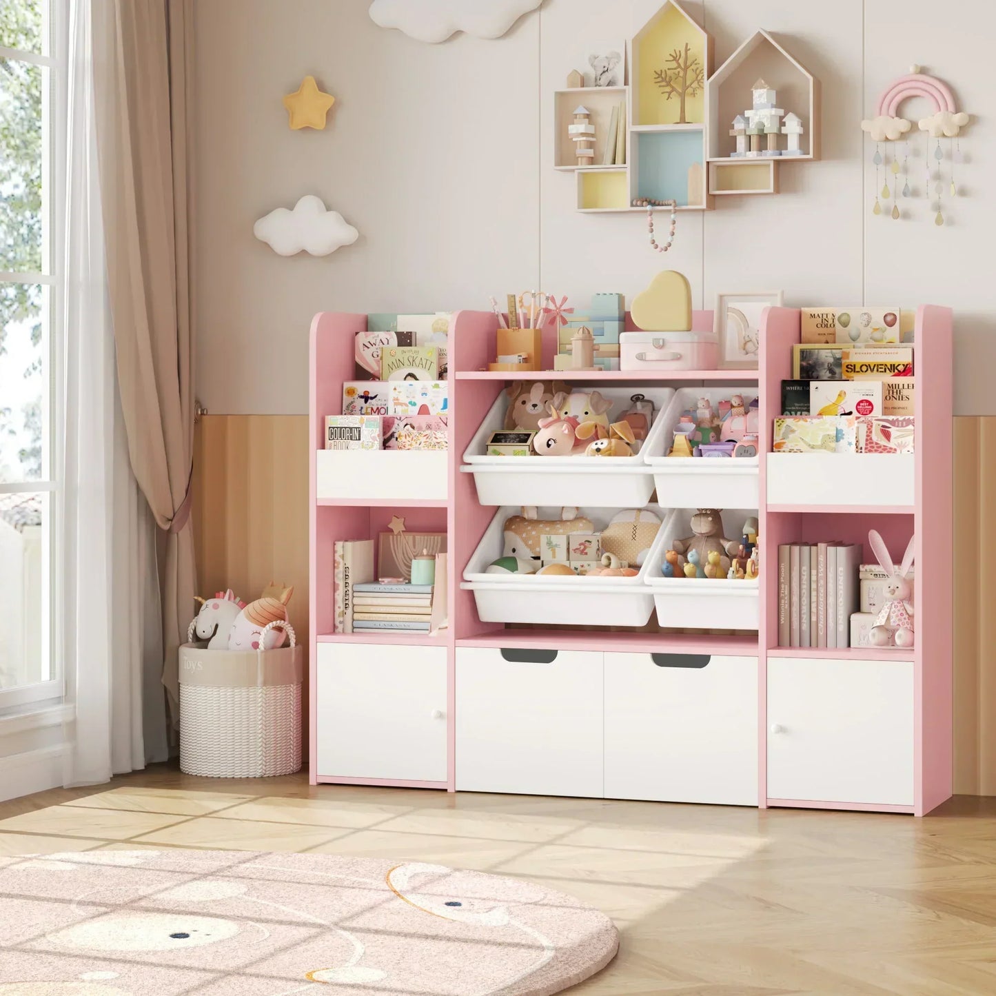 Meuble de rangement Enfant rose et blanc Multifonction - 13 Compartiments S2ddfb9a8a7d644ffa9700a48e540c123E