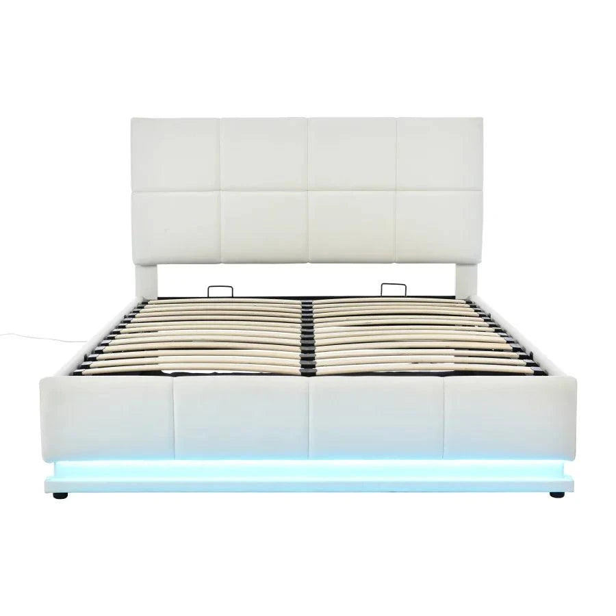 Lit double en cuir 140x200 cm, équipé d'un éclairage LED S2f27af0243df4800a000e849ac08f2fc5