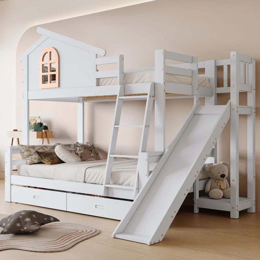 Lit Superposé Escalier 4 Marches - Fenêtres Design Bois Massif Blanc 90x200 S3703e6c50f4047ca993afdfa871f119a8
