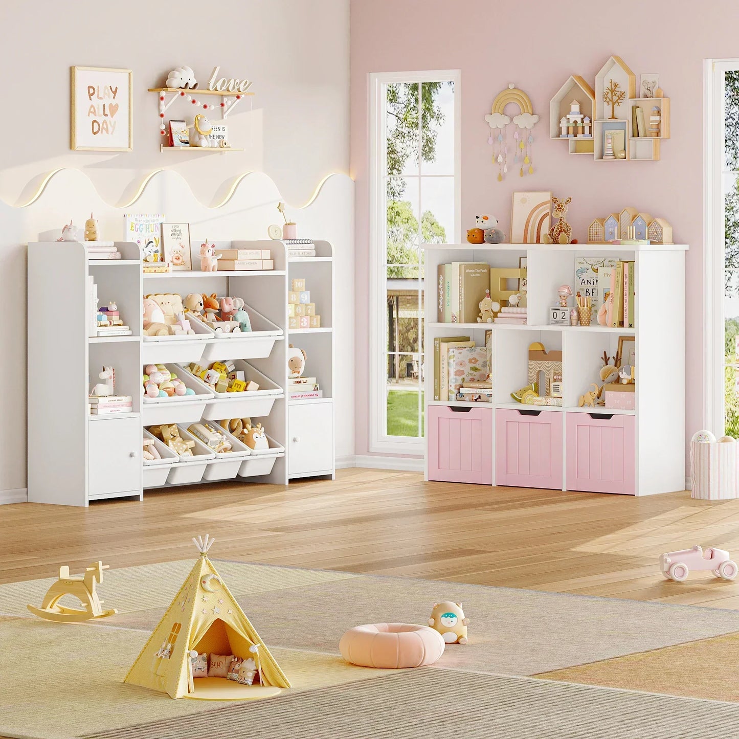 Étagère pour enfant rose - Meuble Rangement 6 Compartiments S3a17ff8a710f4a5b84d4ba351d40c2525
