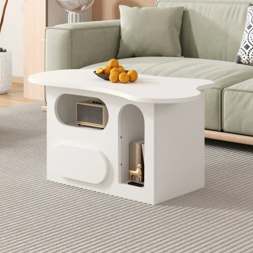 Table Basse Nuage Tiroirs - Rangement Ouvert Design Créatif Blanc
