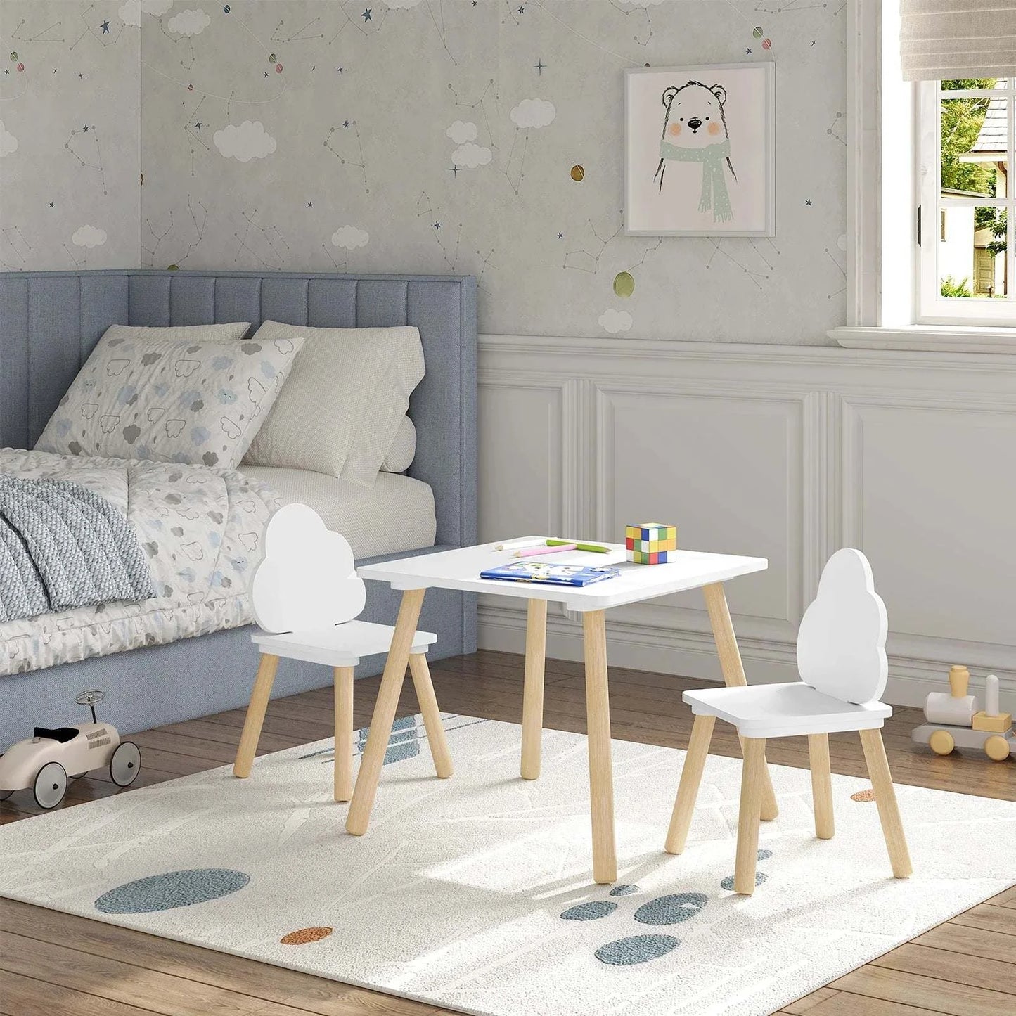White Children's Table with 2 Chairs - Set - Bedroom Furniture -