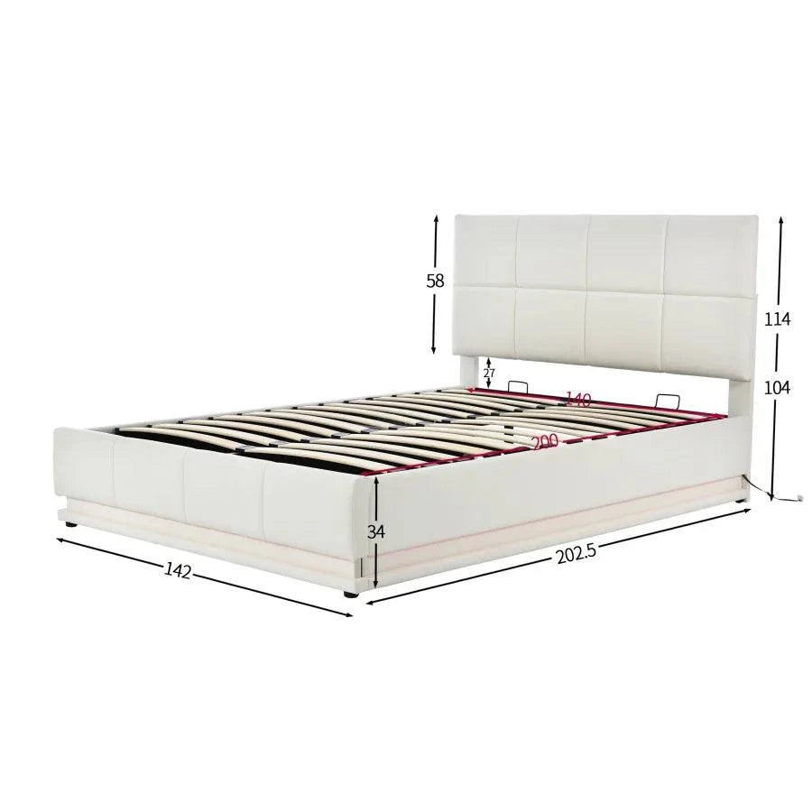 Lit double en cuir 140x200 cm, équipé d'un éclairage LED S432b09fd47104c01a91253025826e6bdR