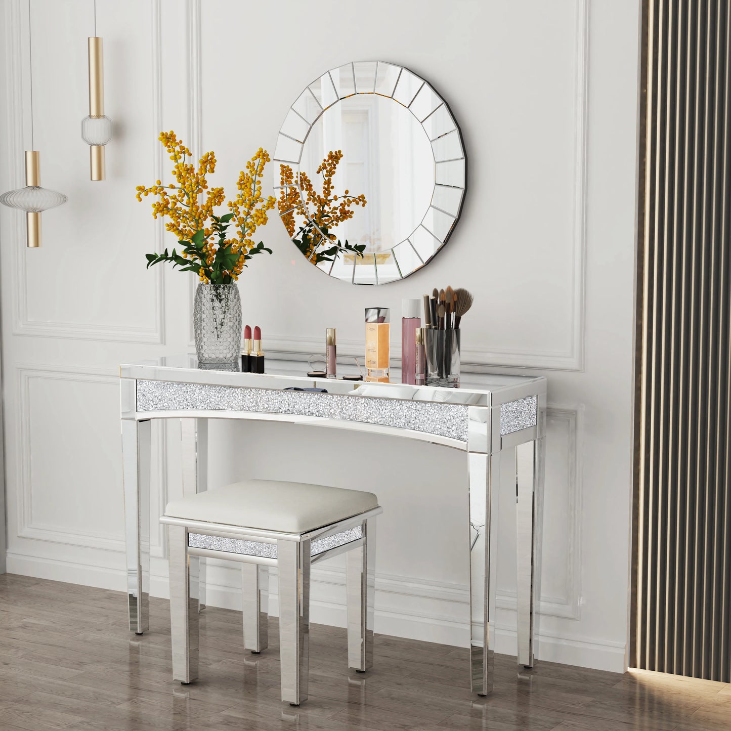 Table Console Miroir 47,2" avec Incrustation en Cristal S4772e645b54f46e1aef1ab0b9e25049e8