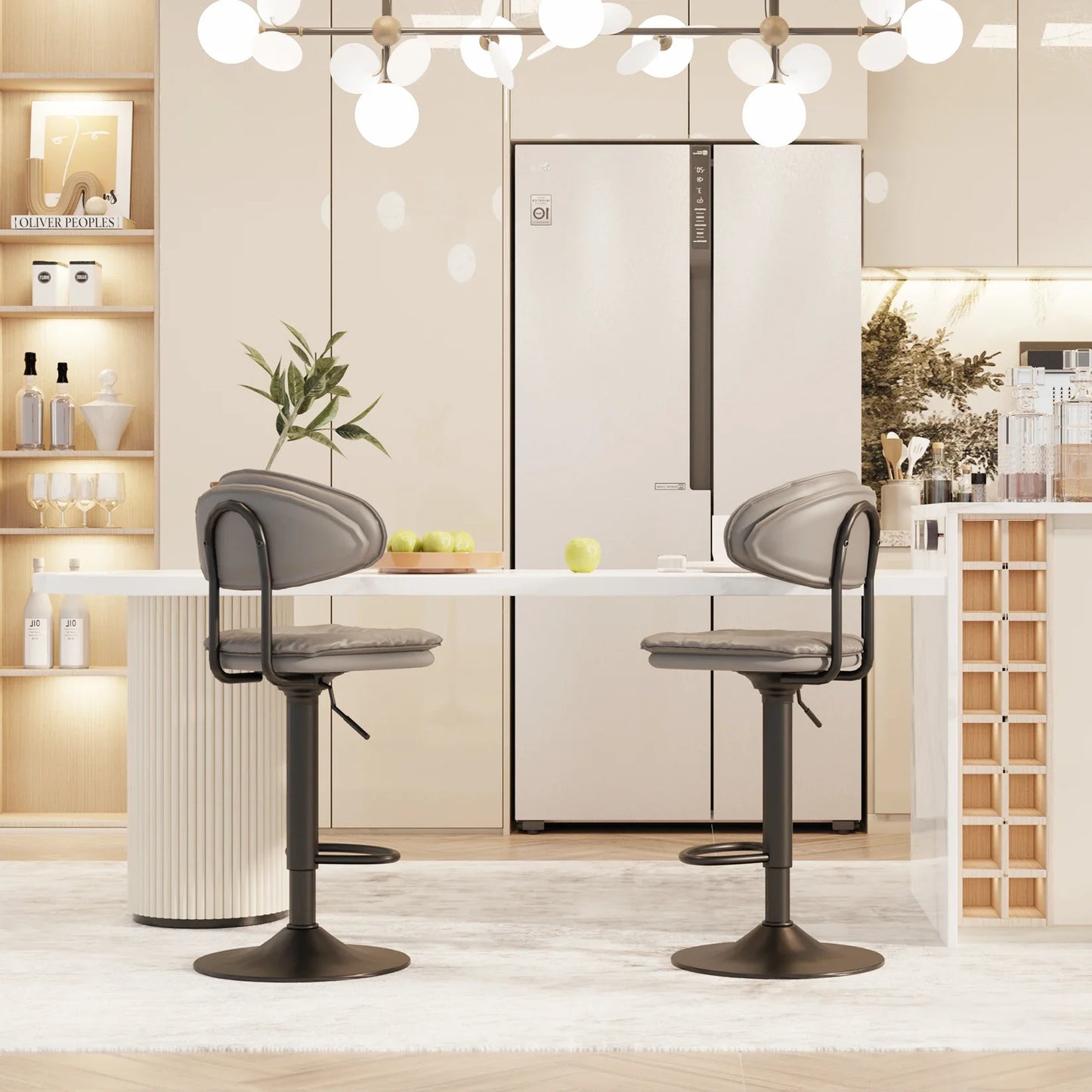 Tabourets de Bar Réglables ×2 40x113cm Pivotants - Cuir Gris Hauteur 53-76cm S4c0735b96fc4470f938ce1d8a7a2f20ca