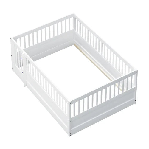 Lit Enfant Cabane 140x200 - Cadre Bois Grille Porte Blanc/Gris S4da656c4bf654fe692138e4406428805x