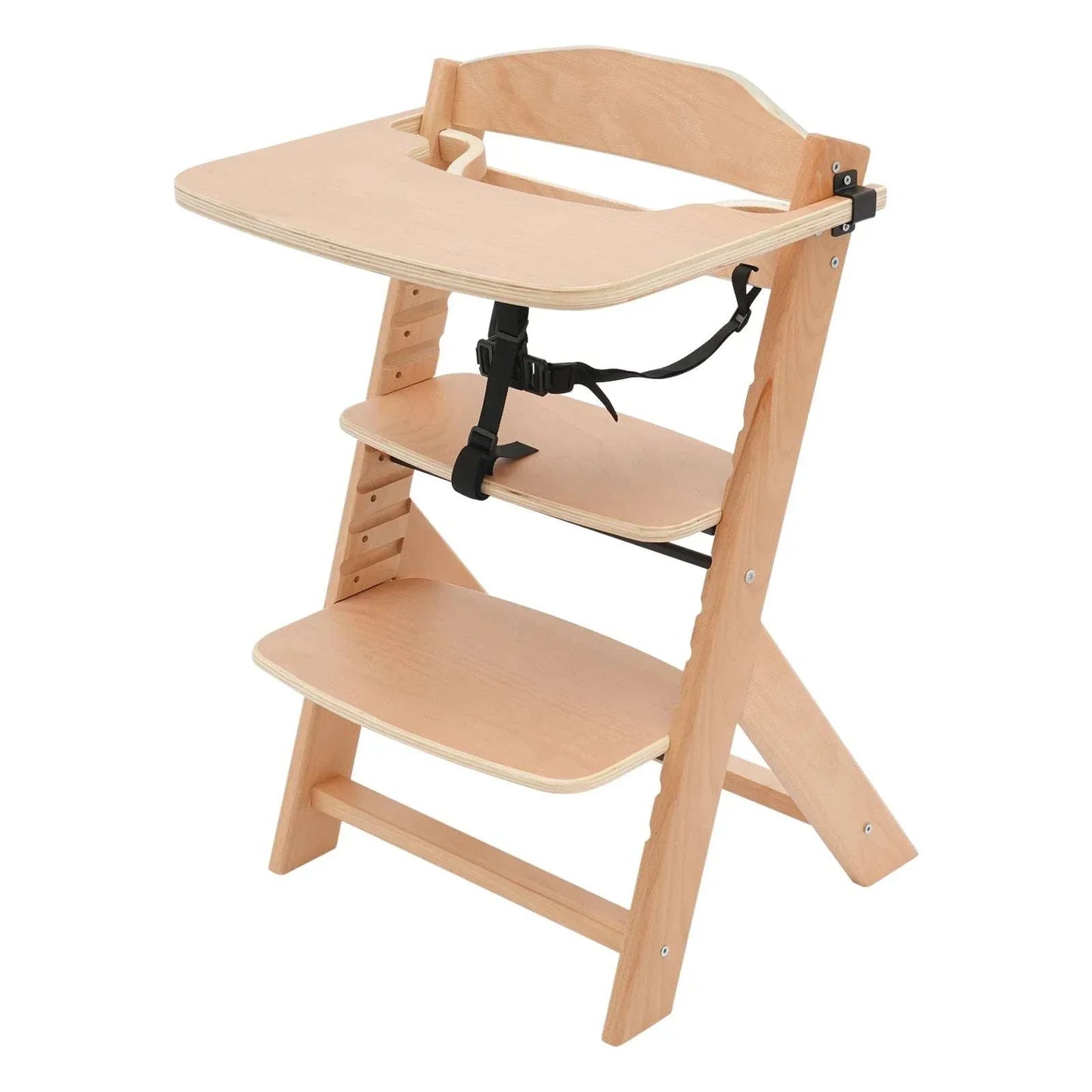 Wooden High Chair for Stairs | Removable Tray | 3-Point Safety Belt | Solid Beech