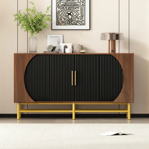 Buffet Noyer 4 Portes - Rayures Verticales Étagères Ajustables S53565d0cc5fe4166be5698fc8498dc45U