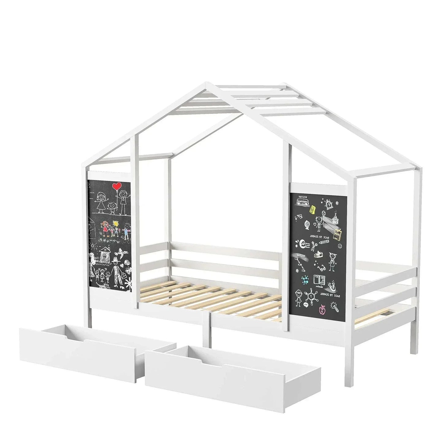 Lit Cabane Enfant Rangement | Tiroirs + Tableau Noir | Mobilier Sécurisé | Design Maison