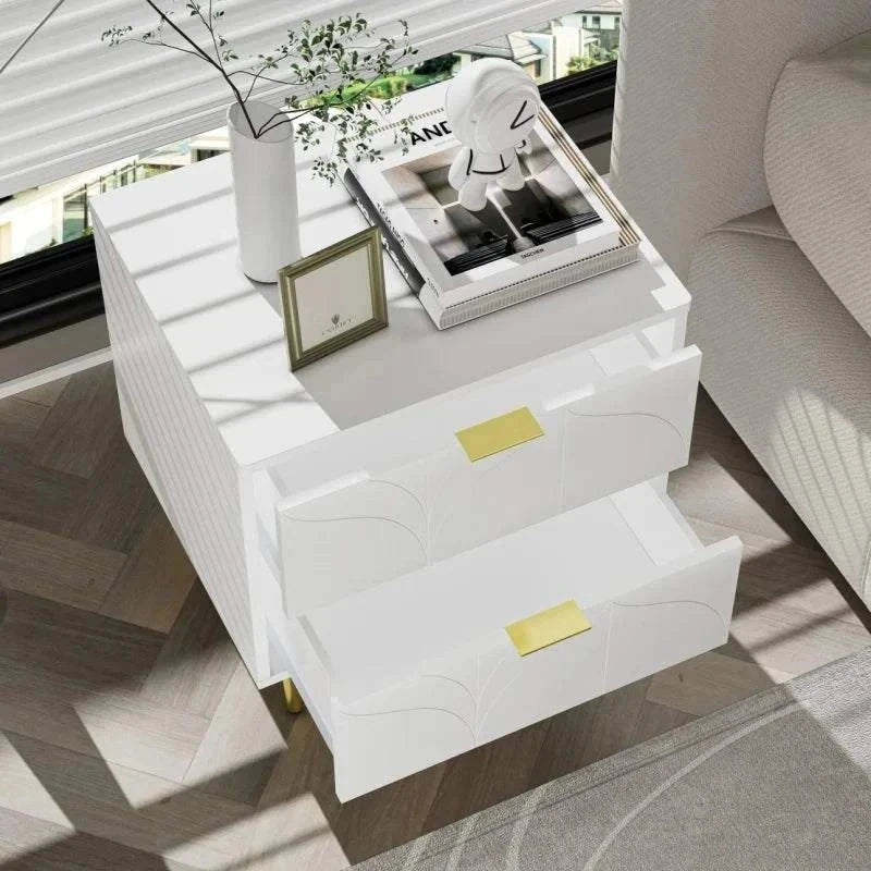 Modern Bedside Tables x2 - Silent Drawers Gold Legs Floral Pattern
