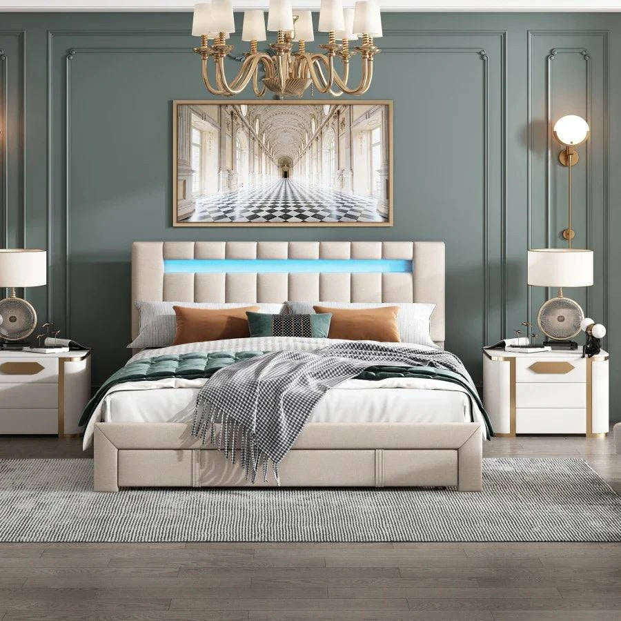 Lit double en cuir 140x200 cm, équipé d'un éclairage LED S5d30bb5a490e43799dced201079191abw