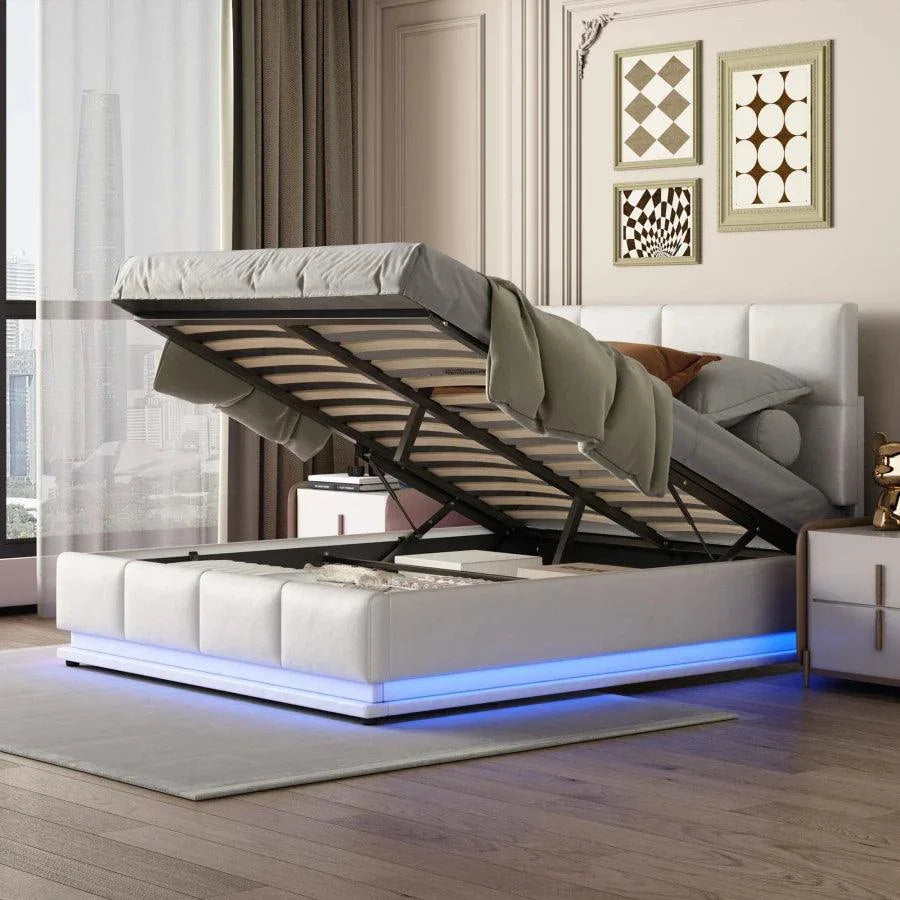 Lit double en cuir 140x200 cm, équipé d'un éclairage LED S5daae6522f6b4215b63a40f2e11f809dG