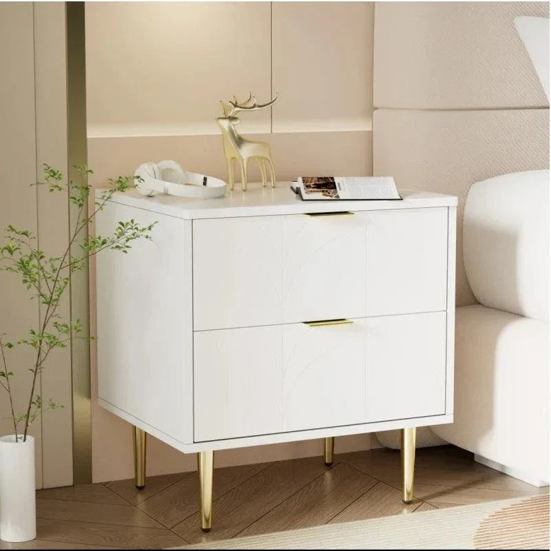 Modern Bedside Tables x2 - Silent Drawers Gold Legs Floral Pattern