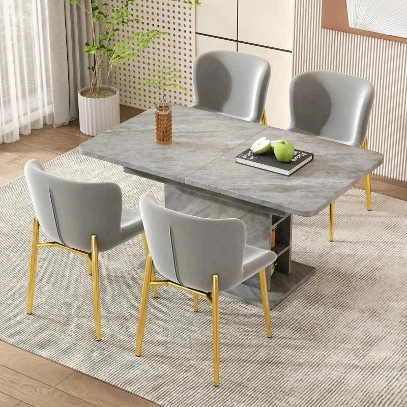 Set Salle à Manger 5 Pièces - Table Extensible + 4 Chaises Velours