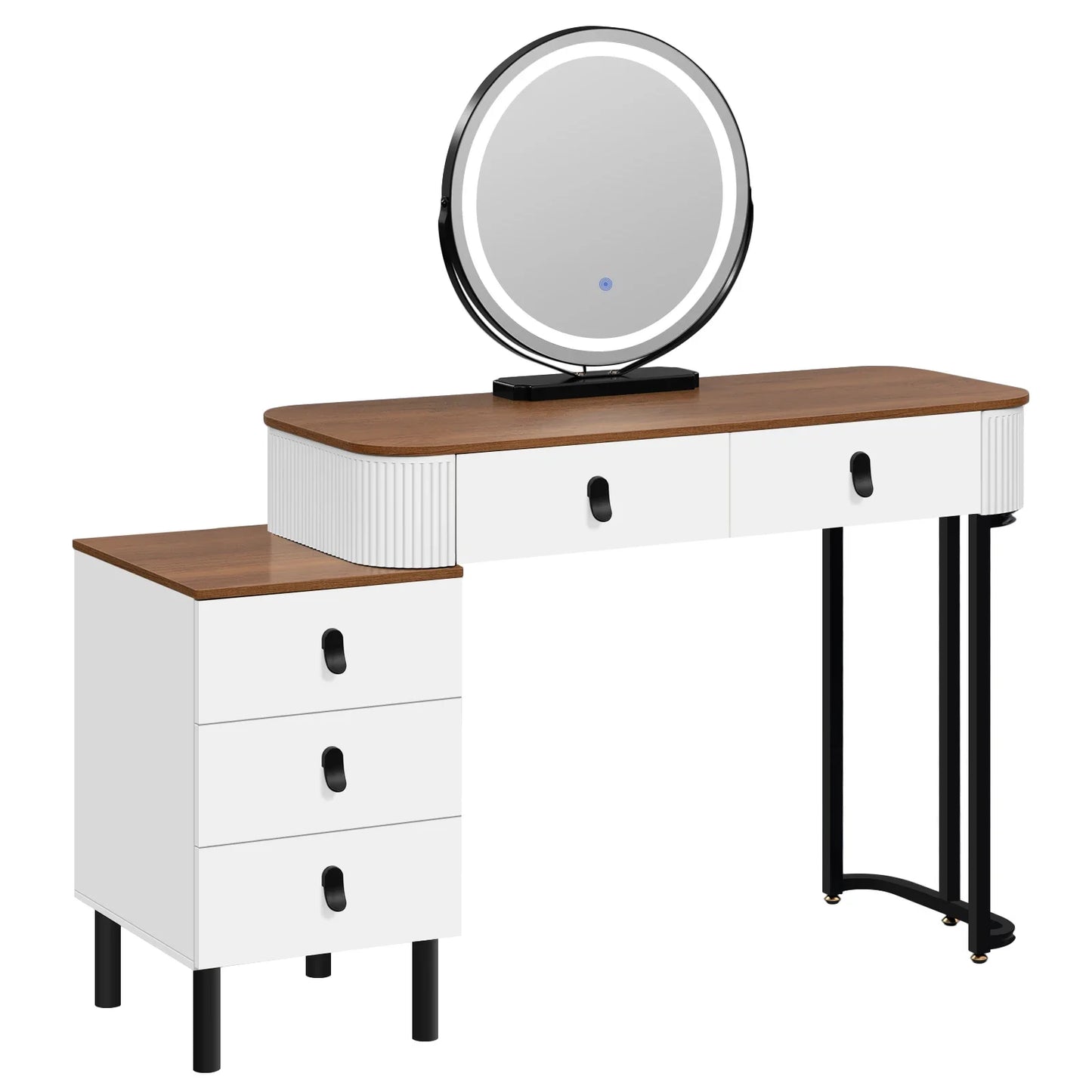 Coiffeuse et miroir LED 100x40x125cm Miroir Ø45cm - Rangements S72660d1a47ec441e9995d1593b0a135bU