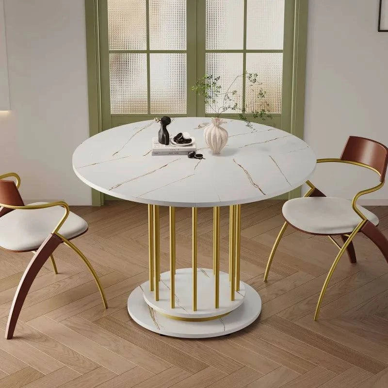 Table Ronde Design 110cm - Plateau Marbre Pieds Dorés 2-4 Personnes S74ce1e5add2b48578b84dccc28af64ffs
