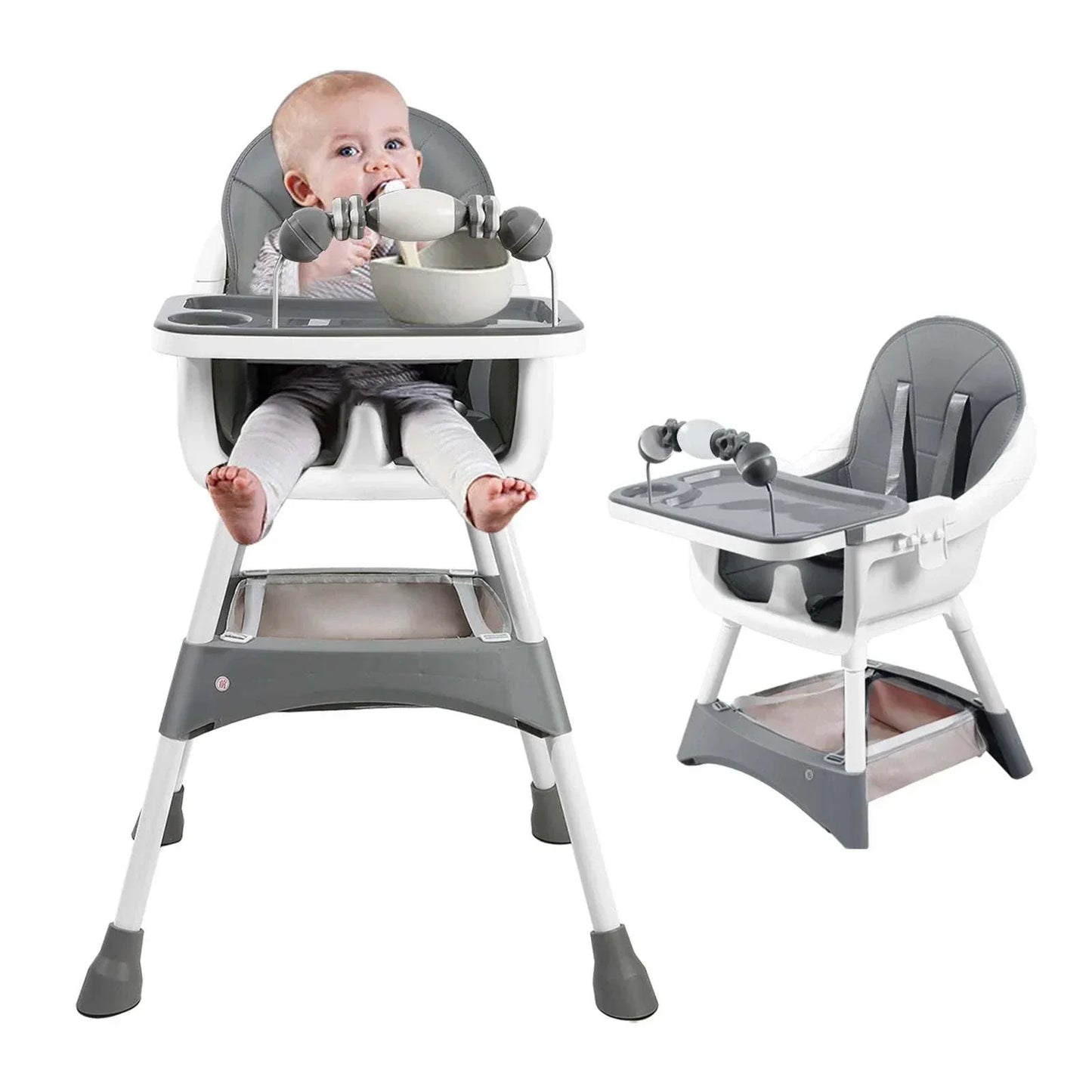 Convertible Portable Baby High Chair | Double Tray + Toy Holder | Safe Mealtime