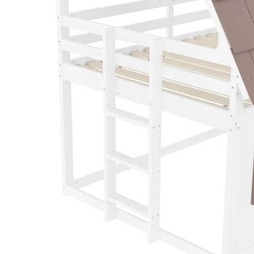 Lit Superposé Cabane 140x200cm Bois 210x264x193cm - Toit Échelle Sécurisé