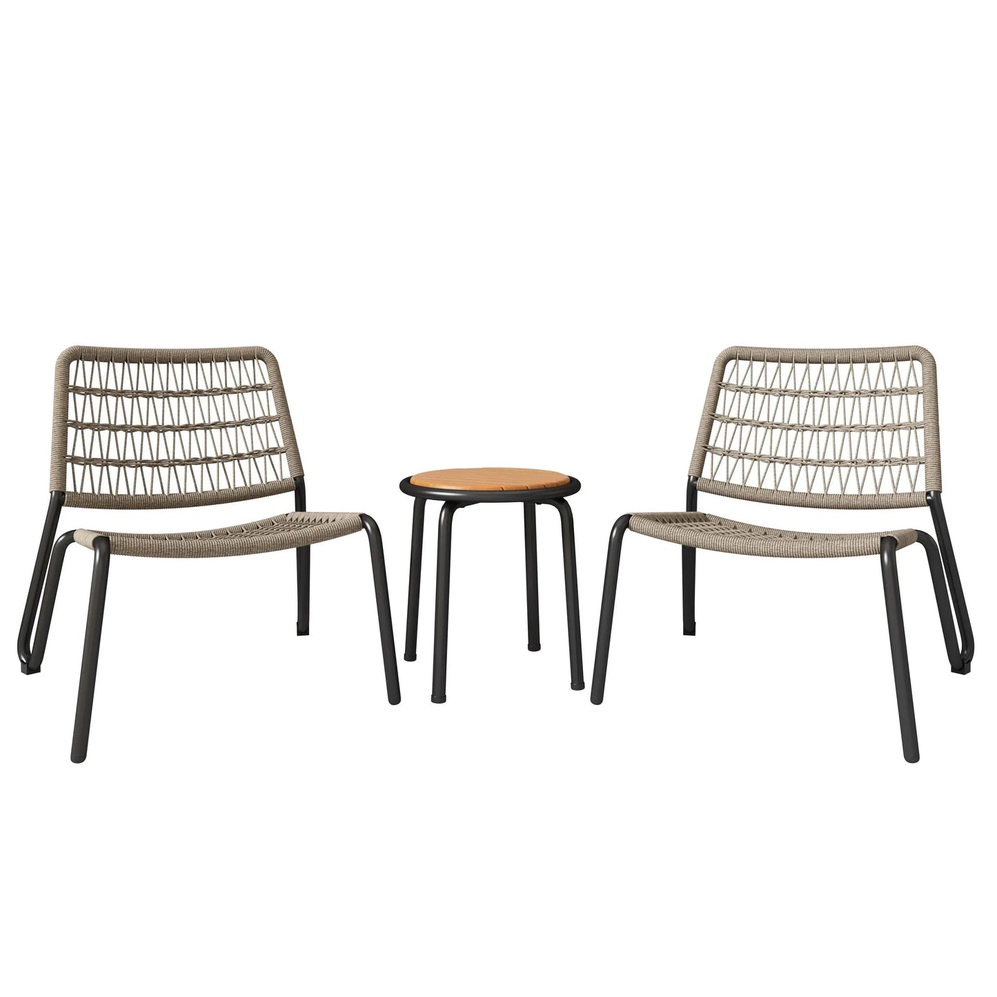 Salon Jardin 3 Pièces Corde Tressée - Table Acacia Chaises Empilables 160kg