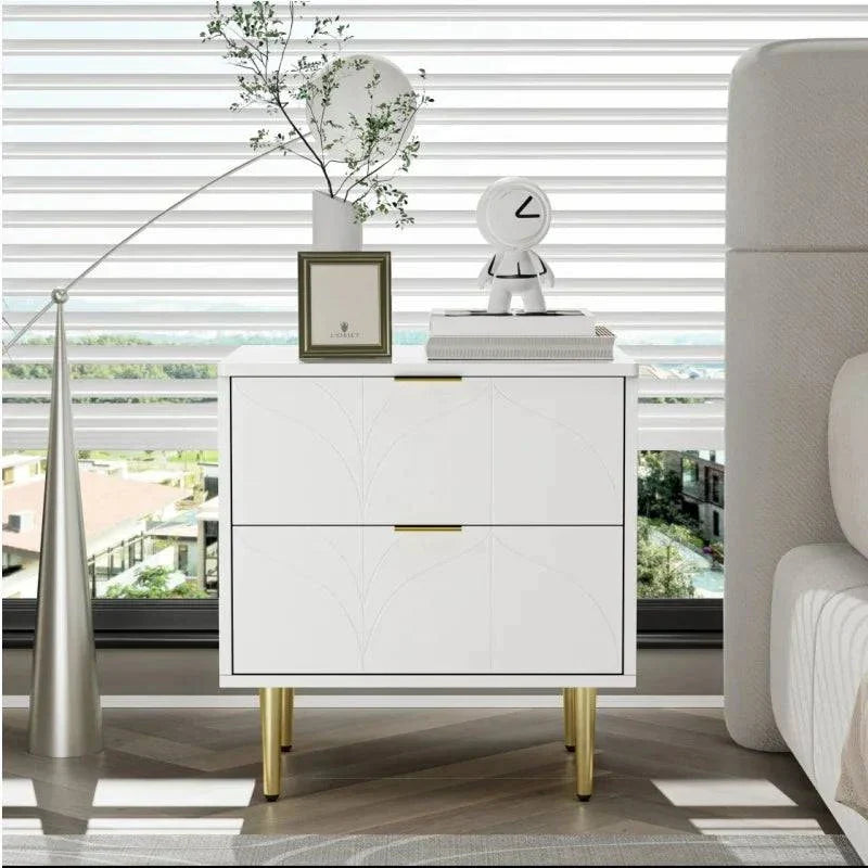 Modern Bedside Tables x2 - Silent Drawers Gold Legs Floral Pattern