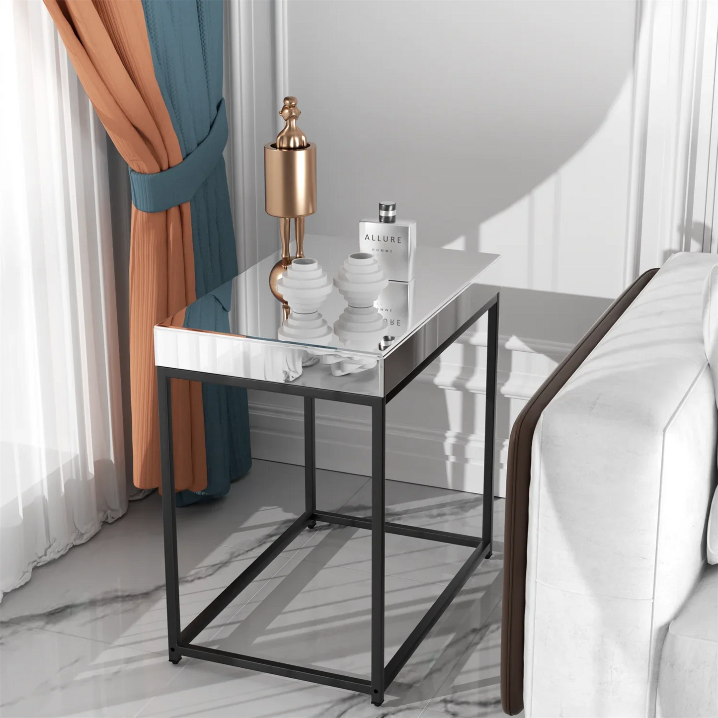 Table de Chevet Miroir Argenté 58x35x59cm - Plateau Verre Design S7dfba9c5a9bc42039a998df47104e99ey
